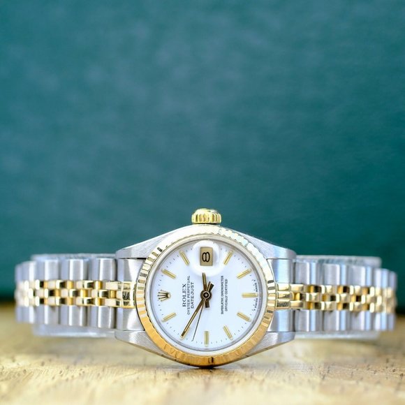 ROLEX DATEJUST WHITE INDEX DIAL 18K GOLD FLUTED JUBILEE TWOTONE 26MM WATCH 69173 - Picture 4 of 10